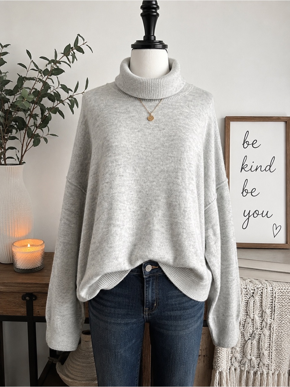 Vince Camuto Gray Turtleneck Sweater XXL Soft Knit Oversized Cozy Pullover